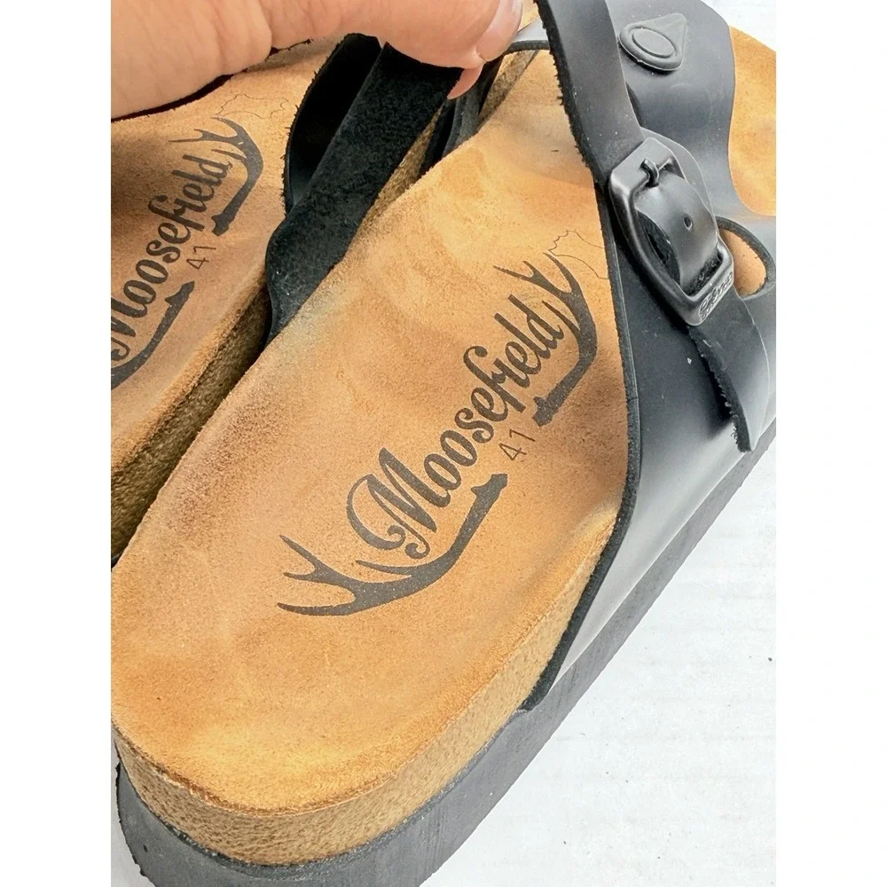 Moosefield Leather Platform Sandals Women's EU 41 US 10-10.5 Black Buckle